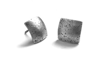 STIPPLE $90-sterling silver earrings of convex squares with stippled texture (1/2" post earrings)